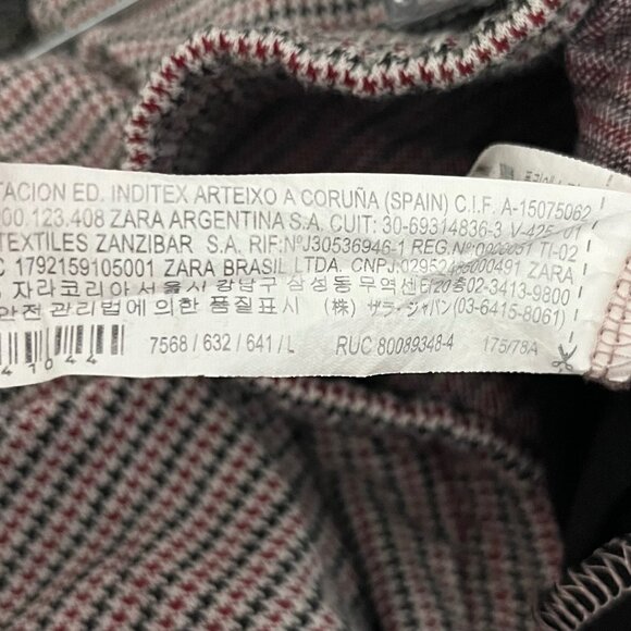 ZARA HOUNDSTOOTH PANTS WOMENS LARGE RED BLACK WHITE ELASTIC PULL ON WAIST TROUSE - Picture 5 of 7